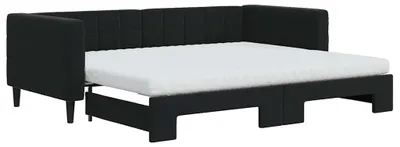 Produktbild von vidaXL Tagesbett Ausziehbar mit Matratzen Schwarz 90x200 cm Samt