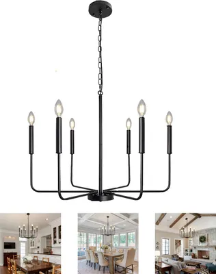 Produktbild von Moderne schwarze Deckenleuchte für Esszimmer, 6-flammige Metall-Hängelampe im Landhausstil für Wohnzimmer, Flur, Schlafzimmer (ohne Glühbirnen).