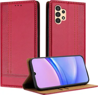 Produktbild von Handyhülle für Samsung Galaxy A04S A04 A13 5G/4G Leder Flip Klappbare Schutzhülle mit Standfunktion Rot
