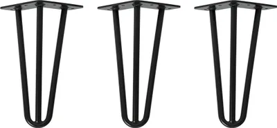 Three black hairpin legs are displayed against a white background.
