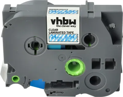 Produktbild von vhbw Schriftband-Kassette kompatibel mit Brother PT 550, 540, 520, 530, 580C, 7500VP, 7500 Etiketten-Drucker 8m x 24mm Blau auf Transparent, Laminiert