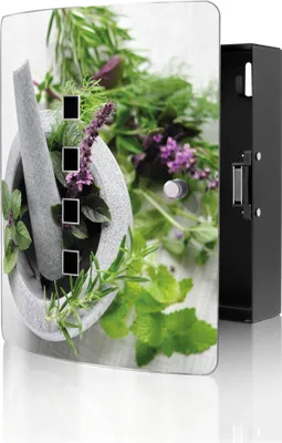 Produktbild von banjado Design Schlüsselkasten aus Edelstahl für 10 Schlüssel, Schlüsselschrank 24 x 21,5 x 7cm groß mit Magnetverschluss,  Kräuter [BWSK 10151]