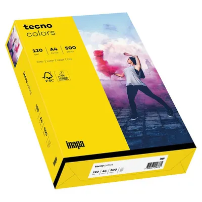 Zdjęcie produktu dla papier kolorowy inapa do drukarek, papier kolorowy tecno Colors: 120 g/m², A4, 250 arkuszy, intensywnie żółty