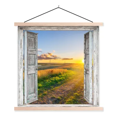 Produktbild von MuchoWow® Textilposter Aussicht - Landschaft - Landschaft - Sonne 120x120 cm mit holzfarbenen Rahmen - Textil-Poster