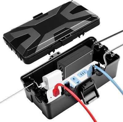 Productafbeelding van Famanu kabelbox voor buiten - waterdicht en weerbestendig - zwarte beschermingsbox voor stopcontacten