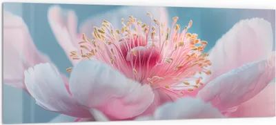 Produktbild von DEQORI Küchenrückwand Glas 125x50 cm 'Pfingstrosenpoesie' Spritzschutz Bad Rückwand Küche