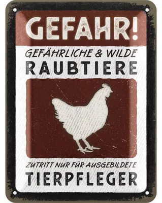 Produktbild von LANOLU Retro Blechschild Vorsicht Hühner, Hühner Zubehör, lustige Schilder mit Sprüchen, vintage Metallschilder 15x20cm
