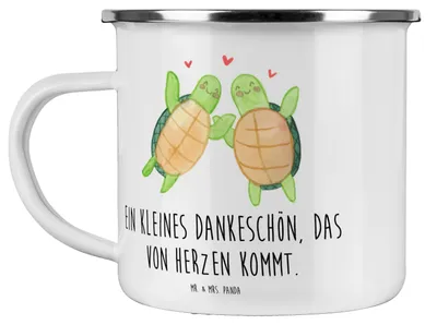 Produktbild von Mr. & Mrs. Panda Teetasse Gastgeschenke Dankeschön - Transparent - Geschenk, Geschenke, Emaille Tasse, Dankbarkeit, Freunde, Heiraten, Heirat, kreative Hochzeitsgeschenke