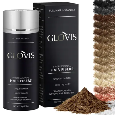 Produktbild von GLOVIS Hair Fibers 28g Haarverdichtung mit Sofortwirkung Haarfüller Schütthaar Streuhaar Haarpuder Haarfasern - Farbe ASCHIGES BRAUN