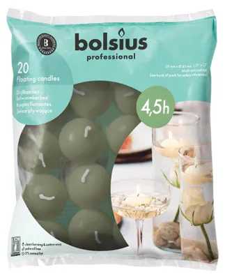 Zdjęcie produktu dla Świece pływające Bolsius - zielone - 20 sztuk - średnica 45 mm - czas palenia: 4 godziny
