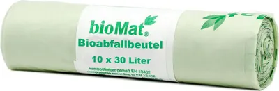 Immagine prodotto di bioMat 97002 Sacco per compost a base di amido 30 l, 53 x 60 cm senza manico, 30L, 10 pezzi, verde