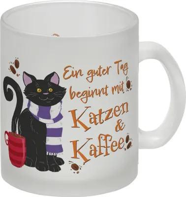 Produktbild von Ein guter Tag beginnt mit Katzen & Kaffee Glas Tasse