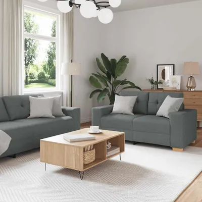 Productafbeelding van Maison Exclusive - 2-delige sofa-set met kussens, donkergrijze stof