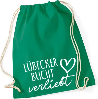 Produktbild von Huuraa Turnbeutel Lübecker Bucht verliebt 12 Liter Kelly Green Baumwolle Rucksack Geschenkidee