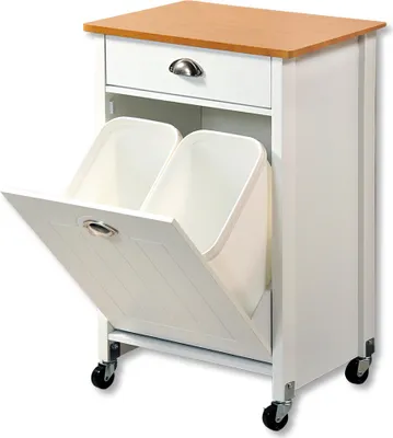 Produktbild von KESPER Küchenwagen weiß mit 2 Abfalleimern (je 15 L) – 50 x 37 x 79 cm – - Servierwagen – mit Schubkasten & 4 Rollen, 2 feststellbar – 2552613