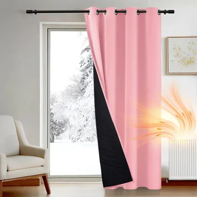 Produktbild von Thermovorhang Verdunkelung Kälteschutz Vorhang Raumteiler Vorhänge mit Ösen Gardinen Türvorhang, 1 Stück, Rosa, 132x213cm