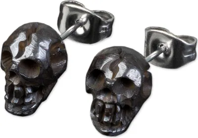 Produktbild von viva-adorno 1 Paar Ohrstecker Ohrringe Edelstahl Knochen Totenköpfe Skull handgeschnitzt Z437,schwarz