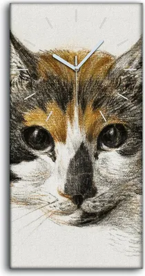 Produktbild von Wanduhr Uhr Wandbild Leinwand Geräuschlos 30x60 Zeichnung Tier Katze Kunst - weiße Hände