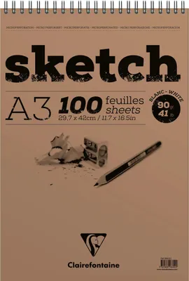 Produktbild von Clairefontaine 5x Sketch Skizzenblock A3 mit Doppelspirale 100 Blatt Weiß 96602C
