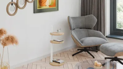 Zdjęcie produktu dla Stolik pomocniczy okrągły loft 3 poziomy 30x30x97 cm metalowy biały