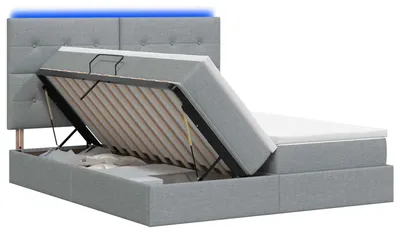 Productafbeelding van LED-bed met opbergruimte en matras, lichtgrijs, 200 x 200 cm, gestoffeerd