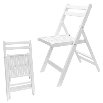 Image de Chaise pliante en bois blanche, capacité de charge jusqu'à 100 kg - 79 x 59 cm - Chaise d'appoint de cuisine pliable