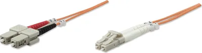 Produktbild von Intellinet Glasfaser LWL-Anschlusskabel, Duplex, Multimode, LC/SC, 62,5/125 µm, OM1, 1 m, orange, 1 m, OM1, LC, SC