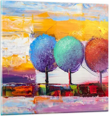 Produktbild von Bilder auf glas - Bäume Wiese Sommer - 40x40cm - Glasbilder - Wandbilder - Kunstdruck - zum Aufhängen bereit - Wanddekoration aus Glas - Glas Bilder - Wandbild auf Glas - Einteilig - GAC40x40-4110