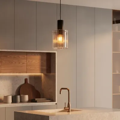 Productafbeelding van Design hanglamp Mirbi 1-lichts zwart, AI-gegenereerde afbeelding
