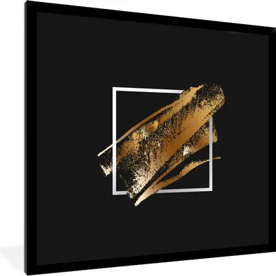 Produktbild von MuchoWow® MuchoWow® Gerahmtes Poster Goldene Farbstreifen mit schwarzem Hintergrund 40x40 cm - Poster mit zchwarzem Bilderrahmen - Mit Rahmen - Wanddekoration Schlafzimmer