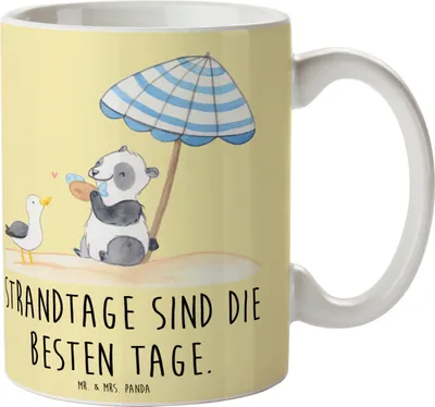 Produktbild von Mr. & Mrs. Panda Tasse Sommer Strandtage - Gelb Pastell - Geschenk, Sommerferien Abschiedsgeschenk, Küste, Bedruckte, Strandurlaub, Teetasse, Wetter während des Jahres