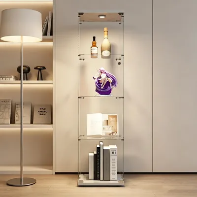 Productafbeelding van INONEFT Glazen displaykast, vrijstaand model met LED-verlichting en glazen deuren, vitrinekast met 4 glazen planken, vrijstaande glazen kast, wit, 164x42,5x36,5 cm