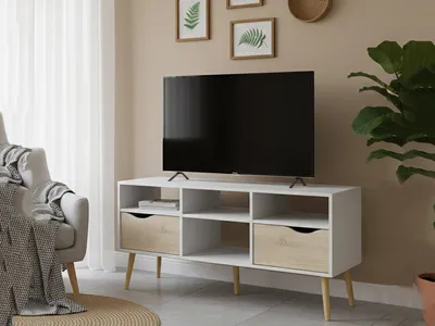 Image de Aliani - Meuble TV, 117x39x57h cm Blanc, 2 Tiroirs