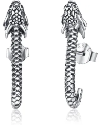 Productafbeelding van Oorbellen van sterling zilver met een wolfshoofd en bloemen, 25 mm