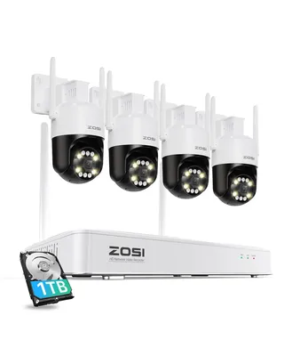 Produktbild von ZOSI 4K WiFi 6 Überwachungskamera Aussen Set, 8MP NVR mit 1TB HDD, 4X 360° WLAN Kamera mit Personen- und Fahrzeugerkennung, Farb-Nachtsicht, C296B