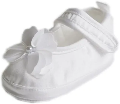Produktbild von Taufschuhe Babyschuhe Ballerina Satin Weiß Blume Gr. 19 Modell 6352/307