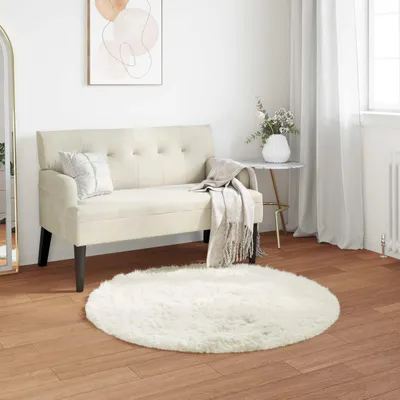 Produktbild von vidaXL Teppich aus Kunstschaffell TAFALLA Weiß Ø 80 cm Polyester