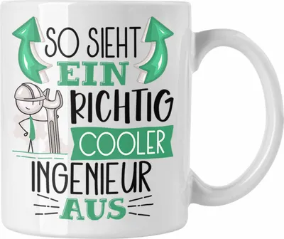 Produktbild von Trendation - Ingenieur Tasse Geschenk So Sieht Ein RIchtig Cooler Ingenieur Aus Geschenkidee Lustiger Spruch Geburtstag Becher Kaffeetasse (Weiß)