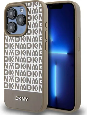 Image de Dkny Leather Printed Pattern Metal Logo Magsafe Case For Iphone 15 Pro - Brown