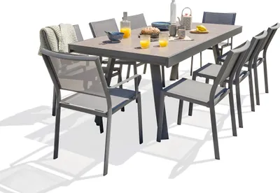 Image de Ensemble repas de jardin 8 places en céramique sur verre
