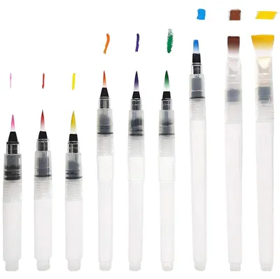 Produktbild von Wasserpinsel-Set - 9-teilig mit integriertem Wassertank - Aquarellpinsel zum Zeichnen und Malen