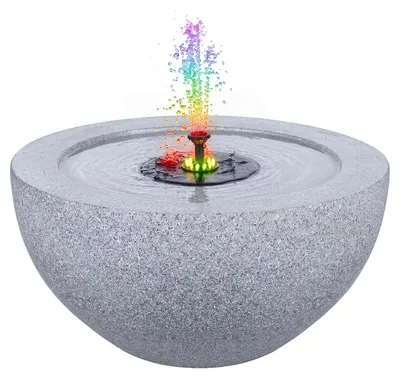 Produktbild von COSTWAY Gartenbrunnen, solarbetriebener Springbrunnen mit LED Beleuchtung & 3 Düsen, Terrassenbrunnen Marmoroptik, Outdoor Zierbrunnen in Schalenform