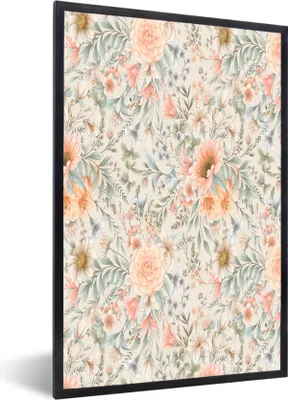 Produktbild von MuchoWow® MuchoWow® Gerahmtes Poster Blumen - Blätter - Pastell 20x30 cm - Poster mit zchwarzem Bilderrahmen - Drucken - Bilder Poster im Rahmen
