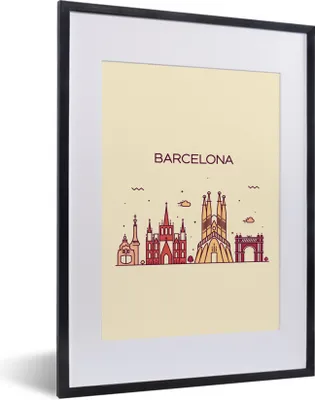 Produktbild von MuchoWow® MuchoWow® Gerahmtes Poster Barcelona - Skyline - Spanien 30x40 cm - Poster mit zchwarzem Bilderrahmen - Wandposter Schlafzimmer