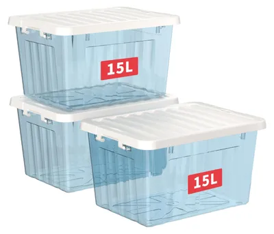 Obrázok produktu pre Sada 3 skladovacích boxov s vekom, ktoré sa dajú stohovať, objem 15 litrov