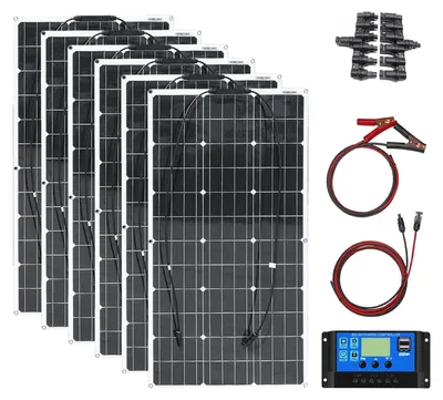 Imagen del producto de Kit de panel solar flexible de 600 W - 12 V, monocristalino, con regulador de carga de 60 A, para caravanas y barcos