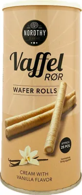 Produktbild von Waffelröllchen mit Vanillegeschmack Nordthy Denmark 250g