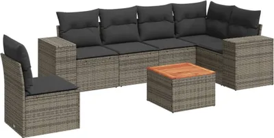 Produktbild von vidaXL 7-tlg. Garten-Sofagarnitur mit Kissen Grau Poly Rattan