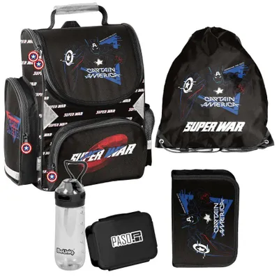 Image de Mega Schulset – CAPTAIN AMERICA : ensemble de 5 pièces comprenant un cartable pour garçons de la 1re à la 3e année AVENGERS