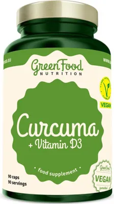 Produktbild von GreenFood Nutrition Kurkuma Vitamin D3 90 Kapseln
